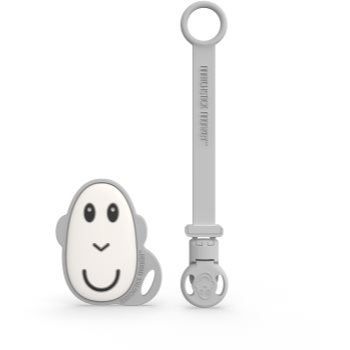 Matchstick Monkey Flat Face Teether & Soother Clip set cadou pentru copii Grey - imagine 2